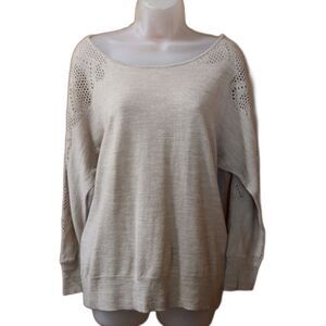 Anthropologie Tan Scoop Neck Sweater 100% Wool Fall Sweater LG